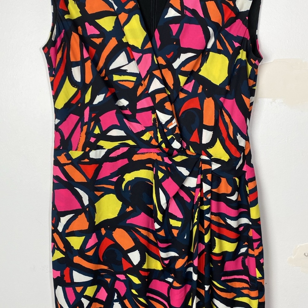 Anne Klein Geometric Faux Wrap Dress Sz 10 - Picture 2 of 5